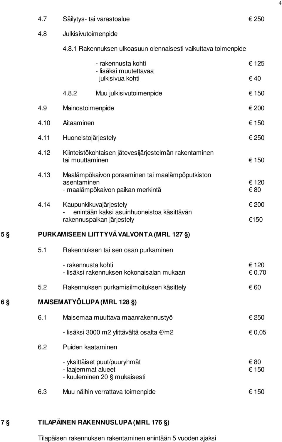 13 Maalämpökaivon poraaminen tai maalämpöputkiston asentaminen 120 - maalämpökaivon paikan merkintä 80 4.