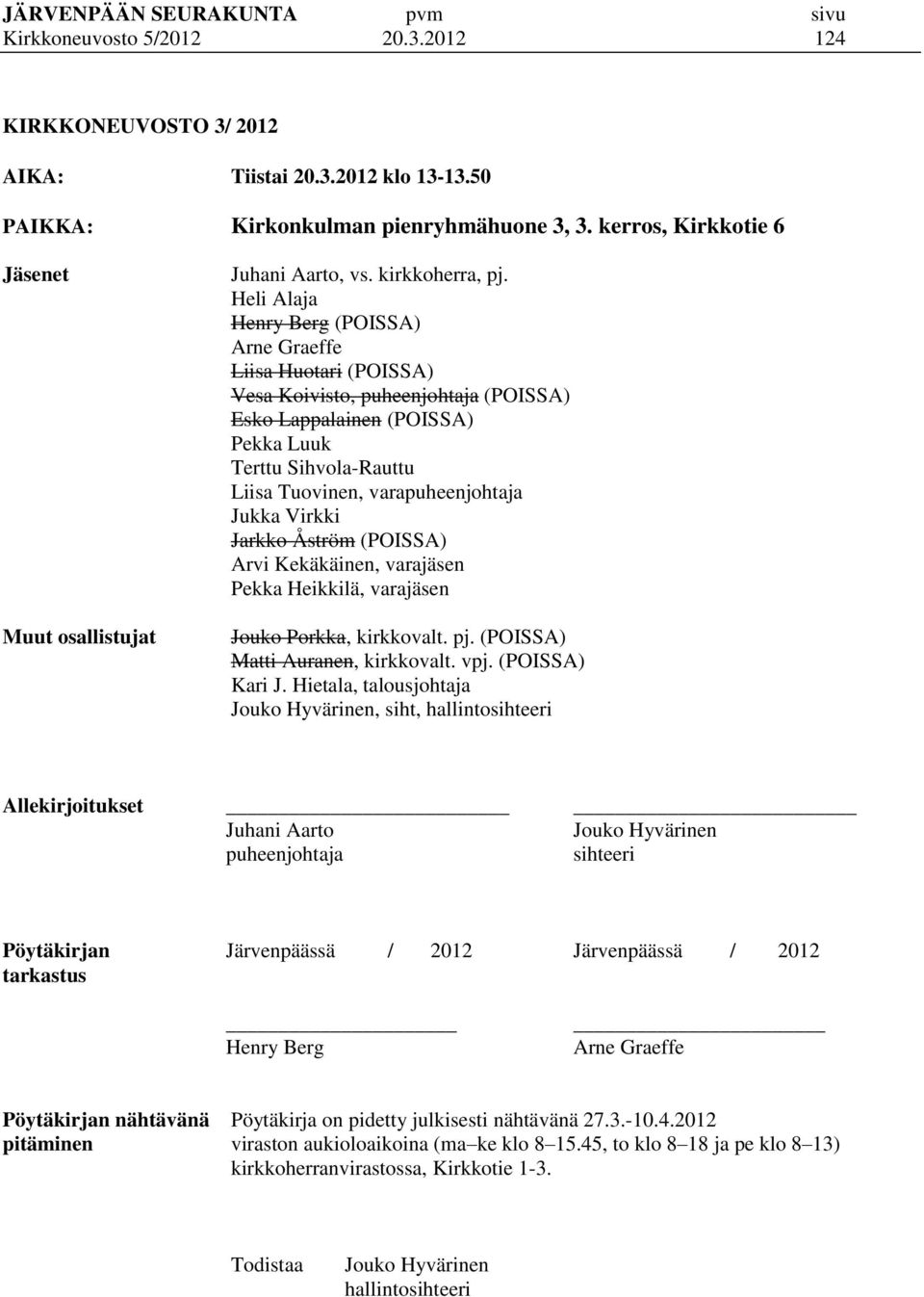 Heli Alaja Henry Berg (POISSA) Arne Graeffe Liisa Huotari (POISSA) Vesa Koivisto, puheenjohtaja (POISSA) Esko Lappalainen (POISSA) Pekka Luuk Terttu Sihvola-Rauttu Liisa Tuovinen, varapuheenjohtaja