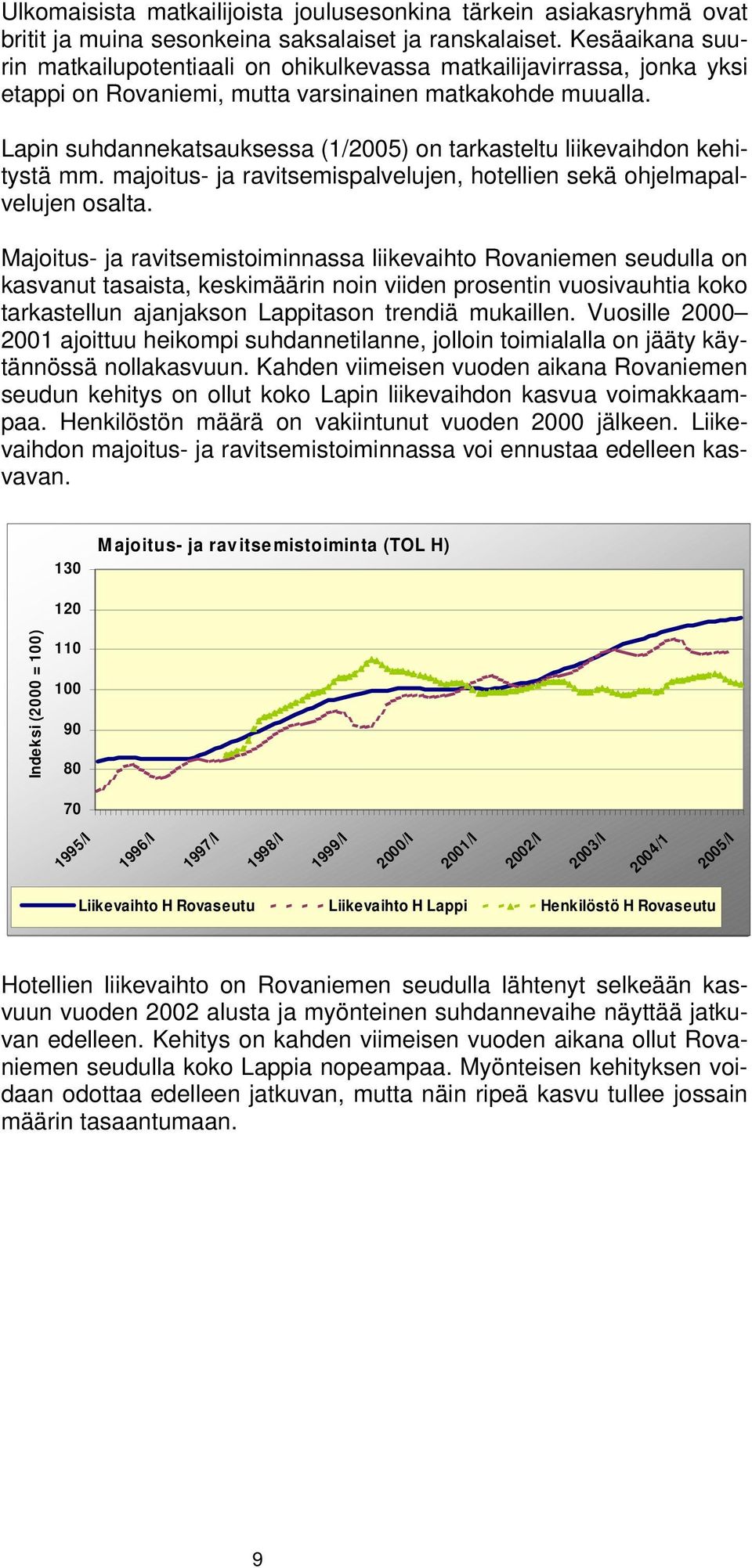 Lapin suhdannekatsauksessa (1/2005) on tarkasteltu liikevaihdon kehitystä mm. majoitus- ja ravitsemispalvelujen, hotellien sekä ohjelmapalvelujen osalta.