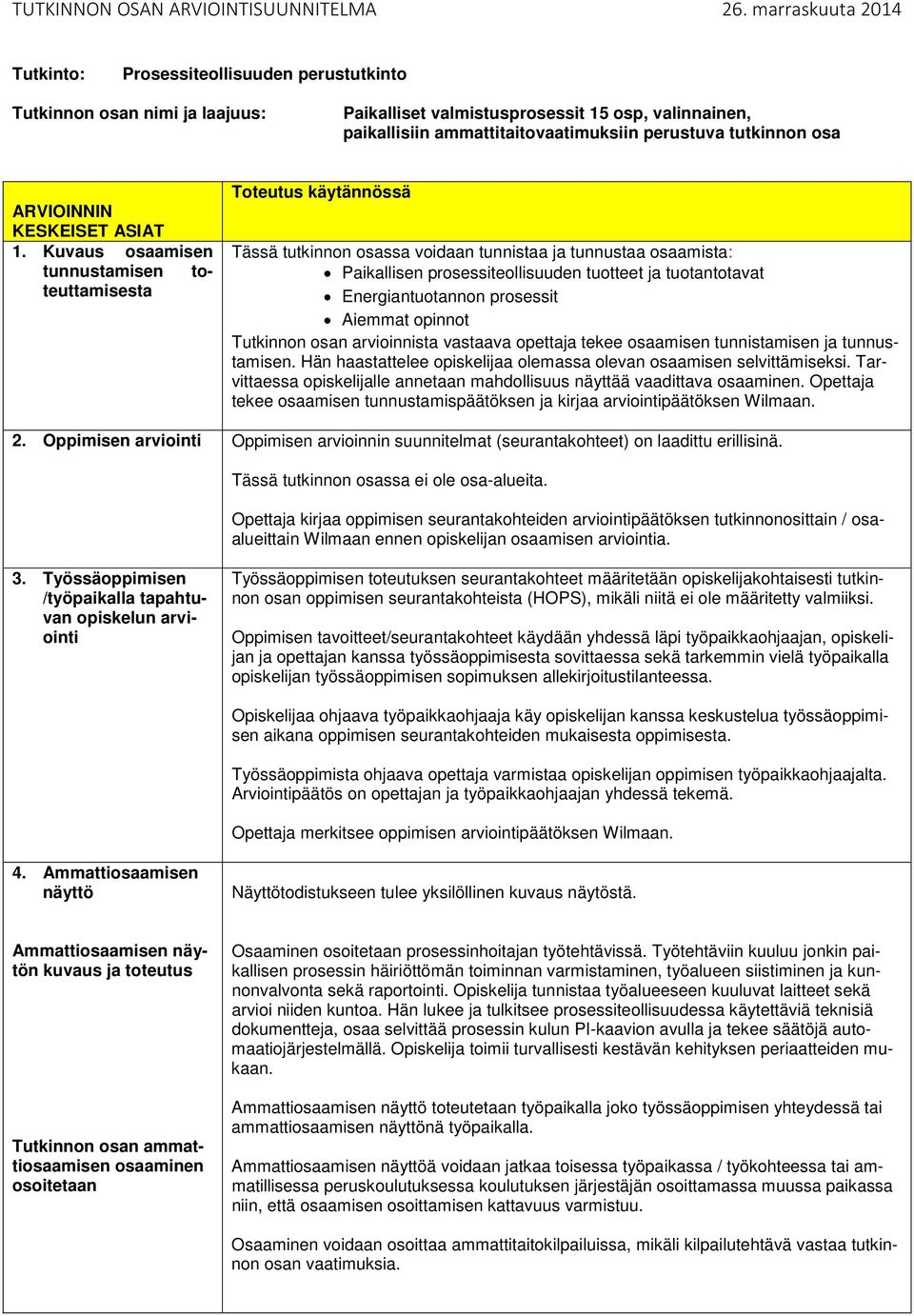 Kuvaus osaamisen tunnustamisen toteuttamisesta Toteutus käytännössä Tässä tutkinnon osassa voidaan tunnistaa ja tunnustaa osaamista: Paikallisen tuotteet ja tuotantotavat Energiantuotannon prosessit