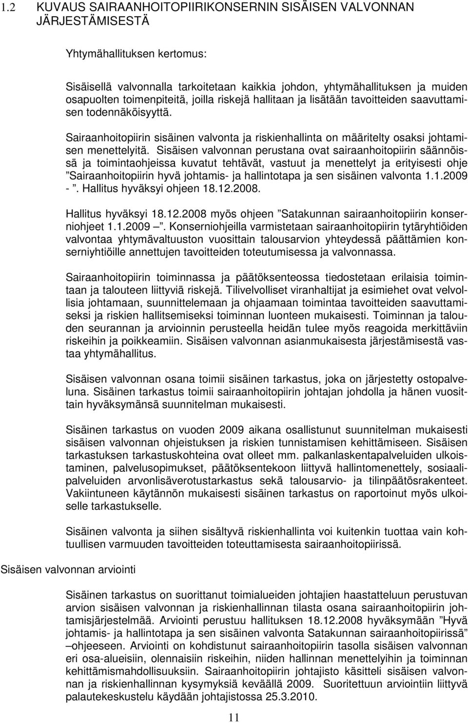 Sisäisen valvonnan perustana ovat sairaanhoitopiirin säännöissä ja toimintaohjeissa kuvatut tehtävät, vastuut ja menettelyt ja erityisesti ohje Sairaanhoitopiirin hyvä johtamis- ja hallintotapa ja