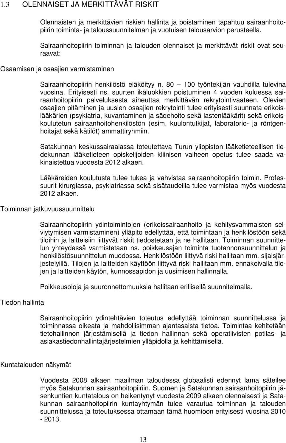 80 100 työntekijän vauhdilla tulevina vuosina. Erityisesti ns. suurten ikäluokkien poistuminen 4 vuoden kuluessa sairaanhoitopiirin palveluksesta aiheuttaa merkittävän rekrytointivaateen.