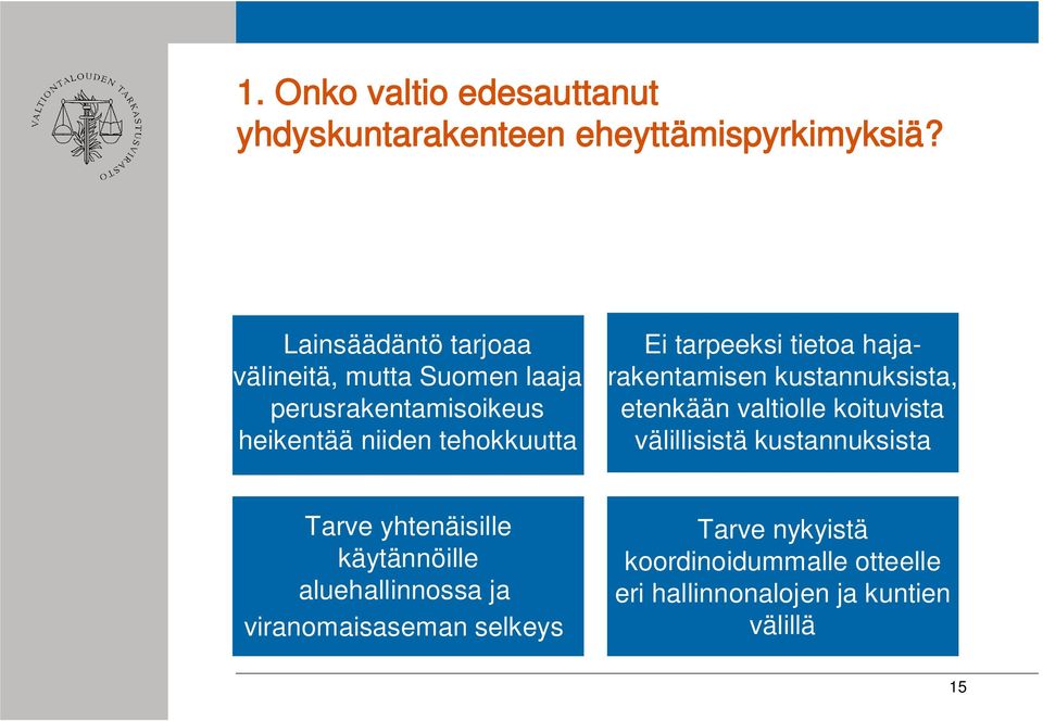 tarpeeksi tietoa hajarakentamisen kustannuksista, etenkään valtiolle koituvista välillisistä kustannuksista