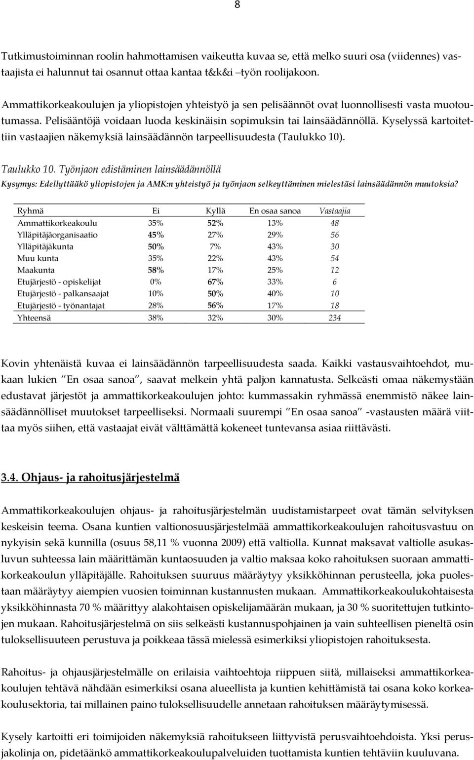 Kyselyssä kartoitettiin vastaajien näkemyksiä lainsäädännön tarpeellisuudesta (Taulukko 10). Taulukko 10.