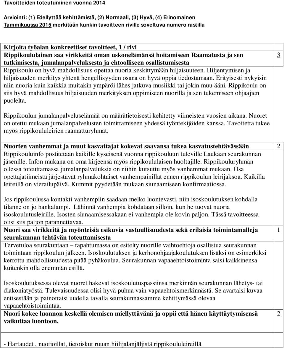 osallistumisesta Rippikoulu on hyvä mahdollisuus opettaa nuoria keskittymään hiljaisuuteen. Hiljentymisen ja hiljaisuuden merkitys yhtenä hengellisyyden osana on hyvä oppia tiedostamaan.