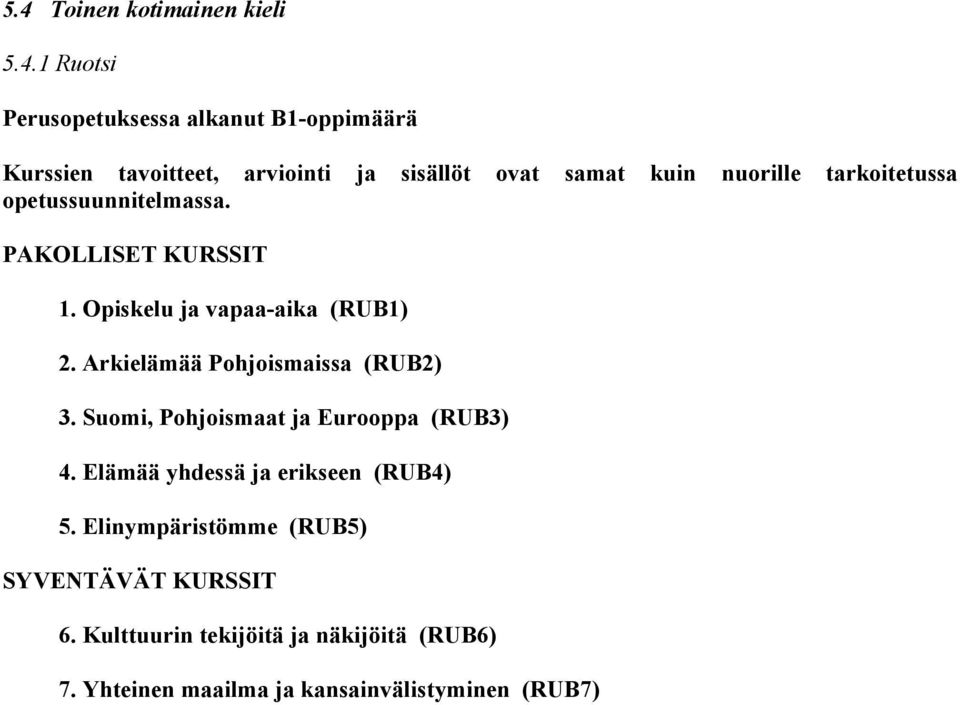 Suomi, Pohjoismaat ja Eurooppa (RUB3) 4. Elämää yhdessä ja erikseen (RUB4) 5.