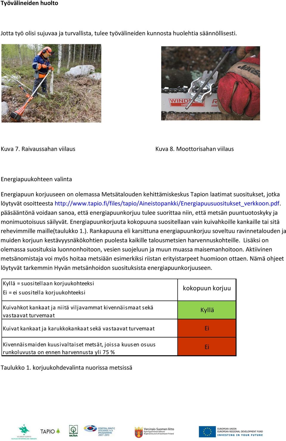 fi/files/tapio/aineistopankki/energiapuusuositukset_verkkoon.pdf. pääsääntönä voidaan sanoa, että energiapuunkorjuu tulee suorittaa niin, että metsän puuntuotoskyky ja monimuotoisuus säilyvät.