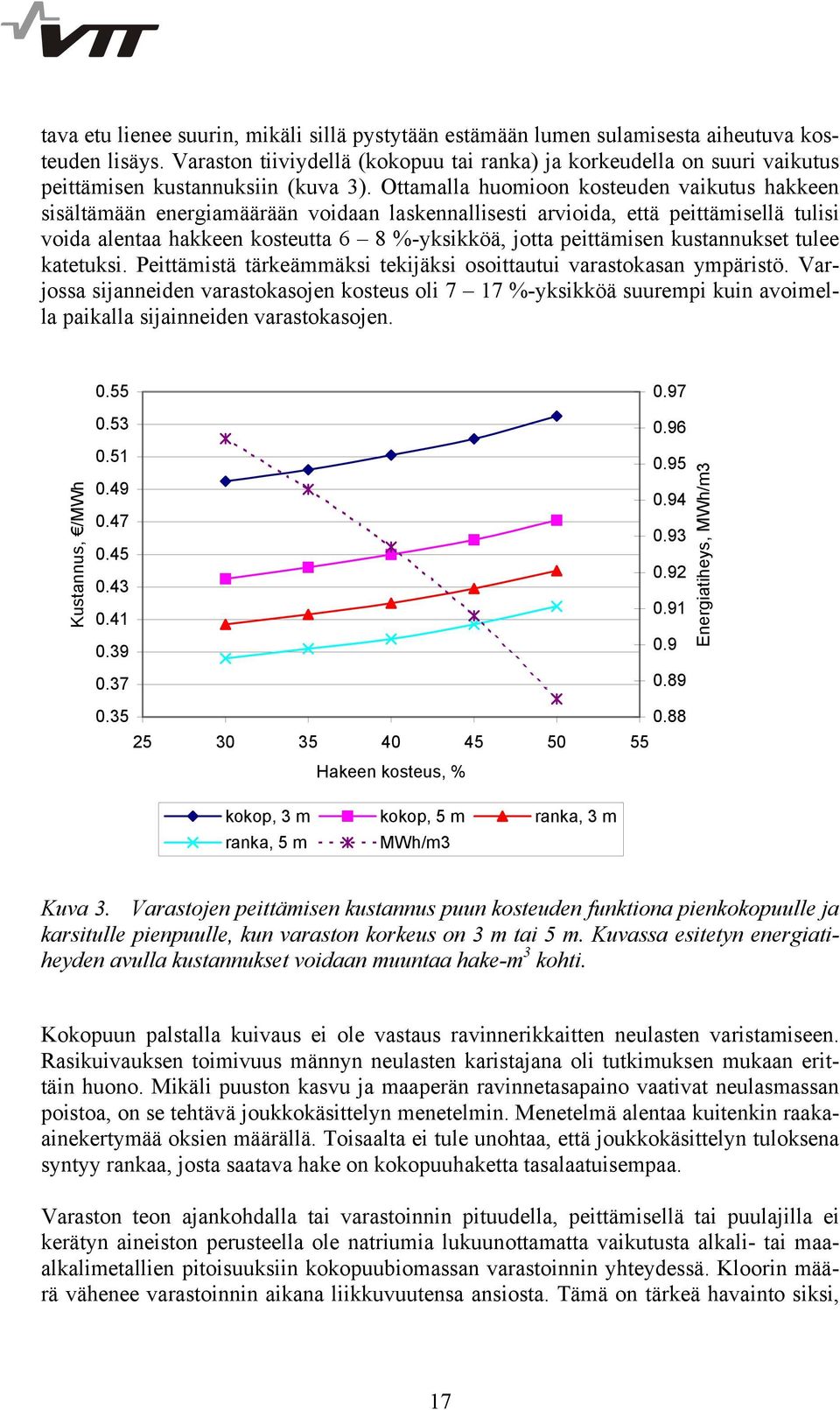 Ottamalla huomioon kosteuden vaikutus hakkeen sisältämään energiamäärään voidaan laskennallisesti arvioida, että peittämisellä tulisi voida alentaa hakkeen kosteutta 6 8 %-yksikköä, jotta peittämisen