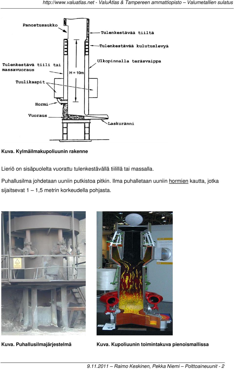 Ilma puhalletaan uuniin hormien kautta, jotka sijaitsevat 1 1,5 metrin korkeudella pohjasta.