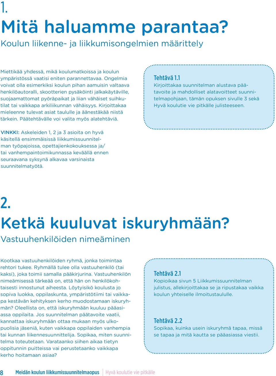 arkiliikunnan vähäisyys. Kirjoittakaa mieleenne tulevat asiat taululle ja äänestäkää niistä tärkein. Päätehtävälle voi valita myös alatehtäviä. Tehtävä 1.