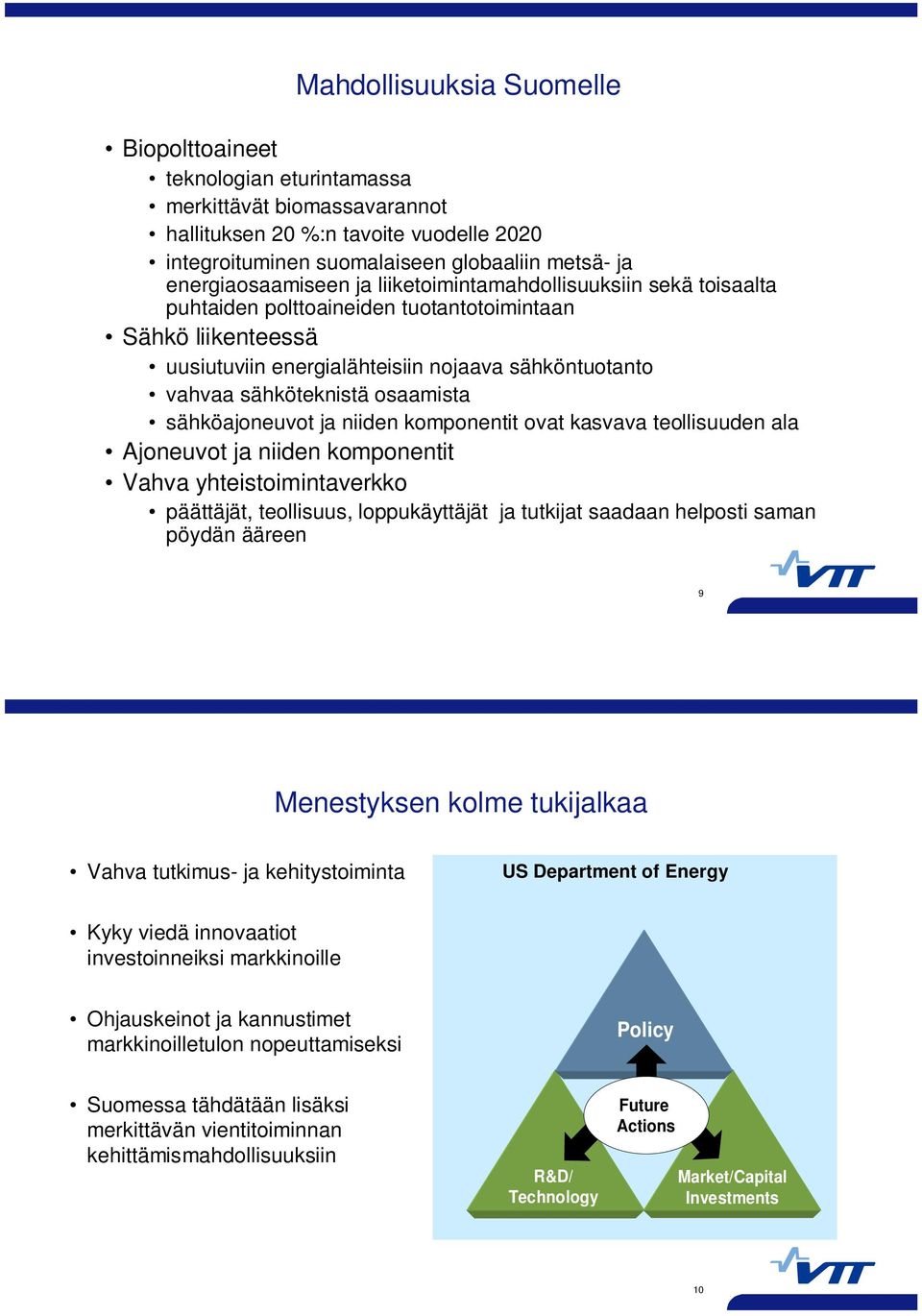 sähköteknistä osaamista sähköajoneuvot ja niiden komponentit ovat kasvava teollisuuden ala Ajoneuvot ja niiden komponentit Vahva yhteistoimintaverkko päättäjät, teollisuus, loppukäyttäjät ja tutkijat