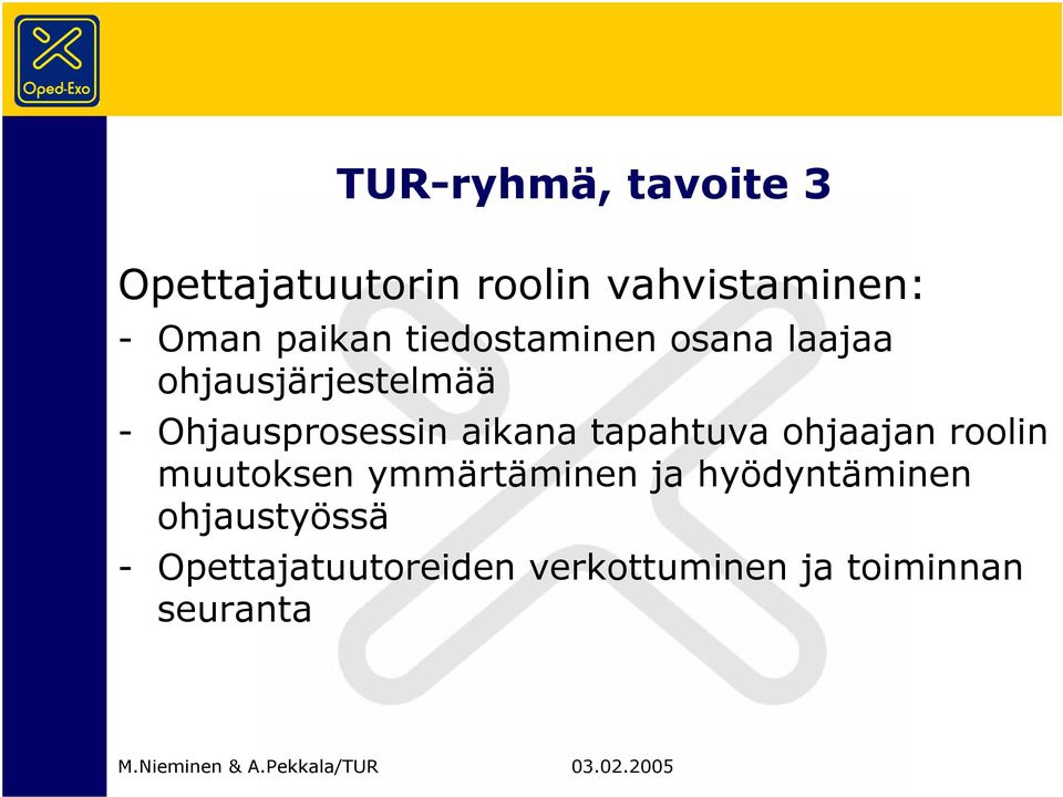 aikana tapahtuva ohjaajan roolin muutoksen ymmärtäminen ja