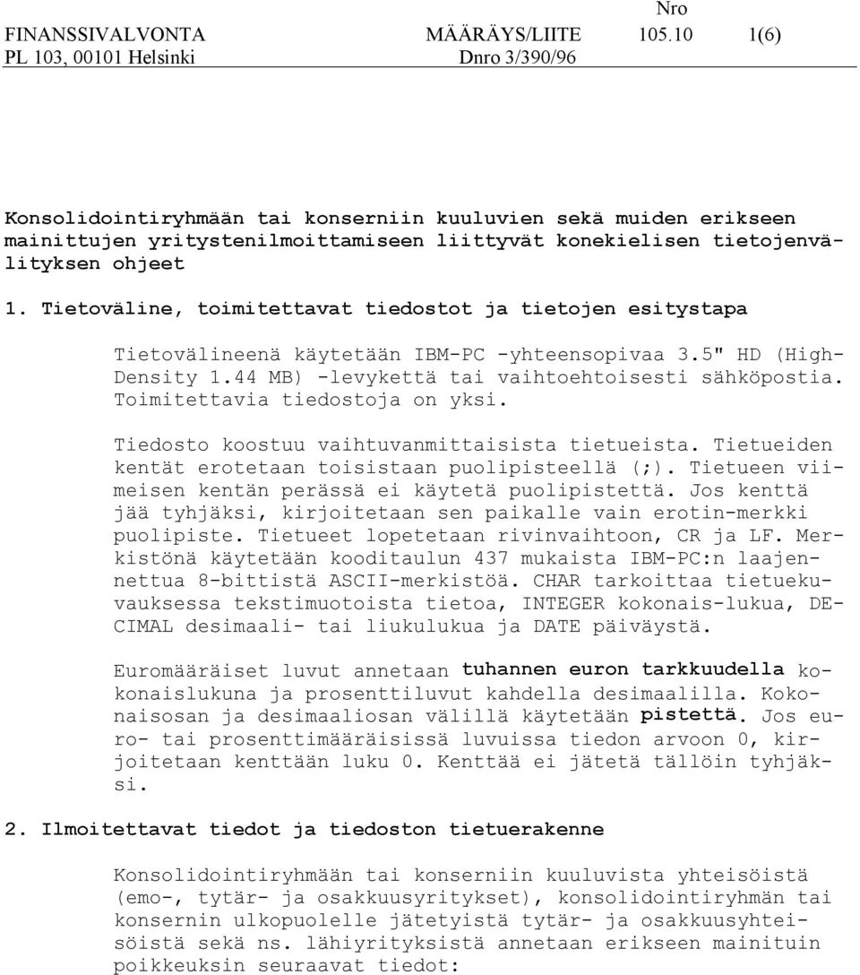 Toimitettavia tiedostoja on yksi. Tiedosto koostuu vaihtuvanmittaisista tietueista. Tietueiden kentät erotetaan toisistaan puolipisteellä (;).