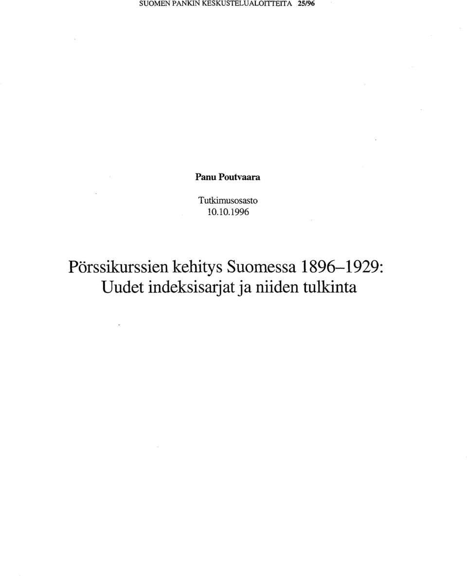 10.1996 Pörssikurssien kehitys Suomessa