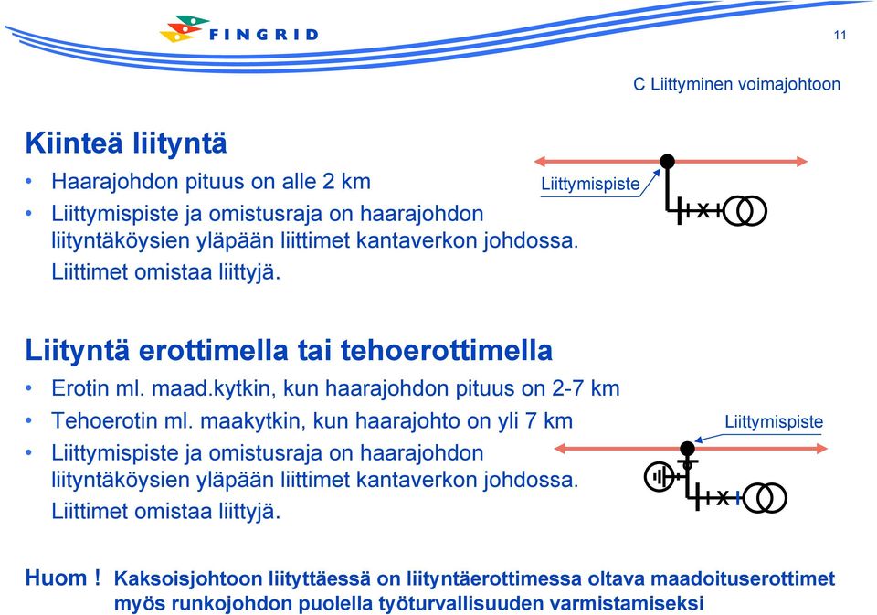 kytkin, kun haarajohdon pituus on 2-7 km Tehoerotin ml.