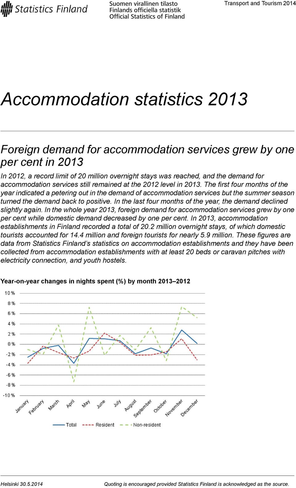 turned the demand back to positive In the last four months of the year, the demand declined slightly again In the whole year 2013, foreign demand for accommodation services grew by one per cent while