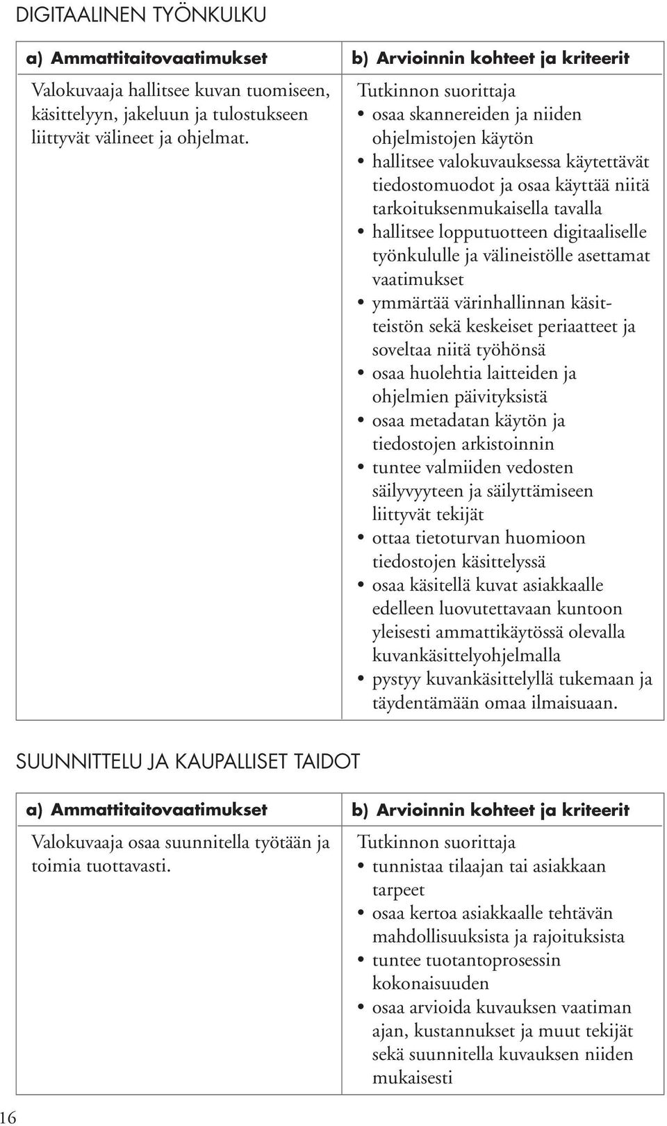 työnkululle ja välineistölle asettamat vaatimukset ymmärtää värinhallinnan käsitteistön sekä keskeiset periaatteet ja soveltaa niitä työhönsä osaa huolehtia laitteiden ja ohjelmien päivityksistä osaa