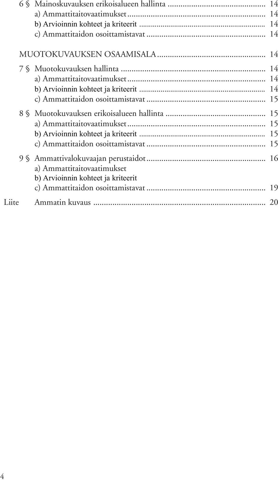 .. 15 8 Muotokuvauksen erikoisalueen hallinta... 15... 15... 15 c) Ammattitaidon osoittamistavat.
