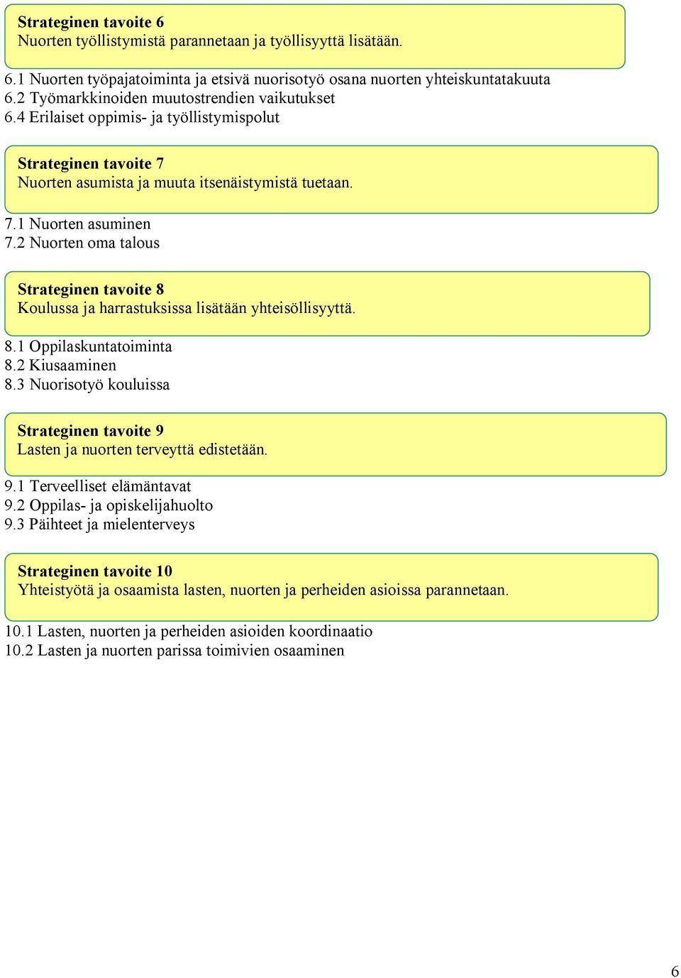 2 Nuorten oma talous Strateginen tavoite 8 Koulussa ja harrastuksissa lisätään yhteisöllisyyttä. 8.1 Oppilaskuntatoiminta 8.2 Kiusaaminen 8.