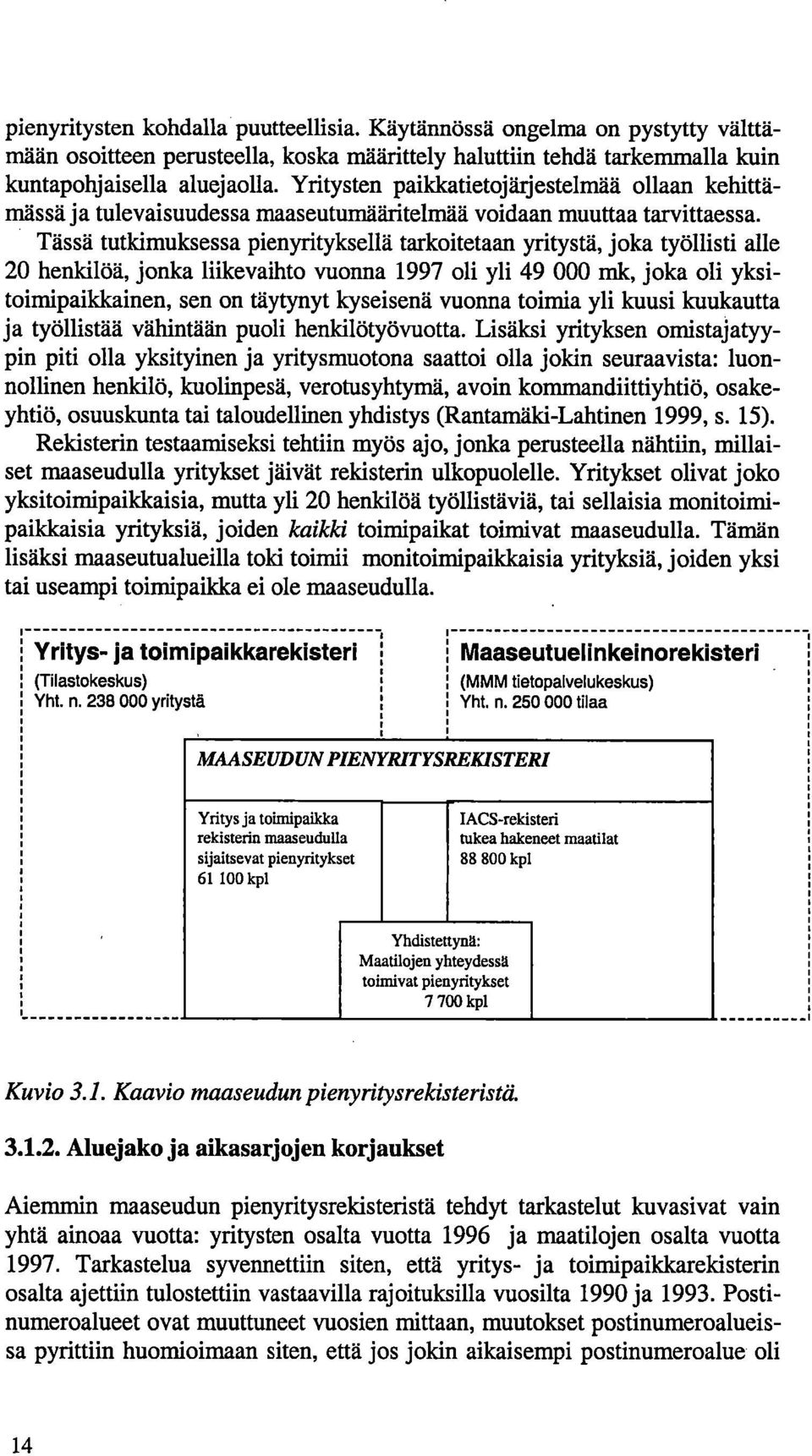 Tässä tutkimuksessa pienyrityksellä tarkoitetaan yritystä, joka työllisti alle 20 henkilöä, jonka liikevaihto vuonna 1997 oli yli 49 000 mk, joka oli yksitoimipaildcainen, sen on täytynyt kyseisenä