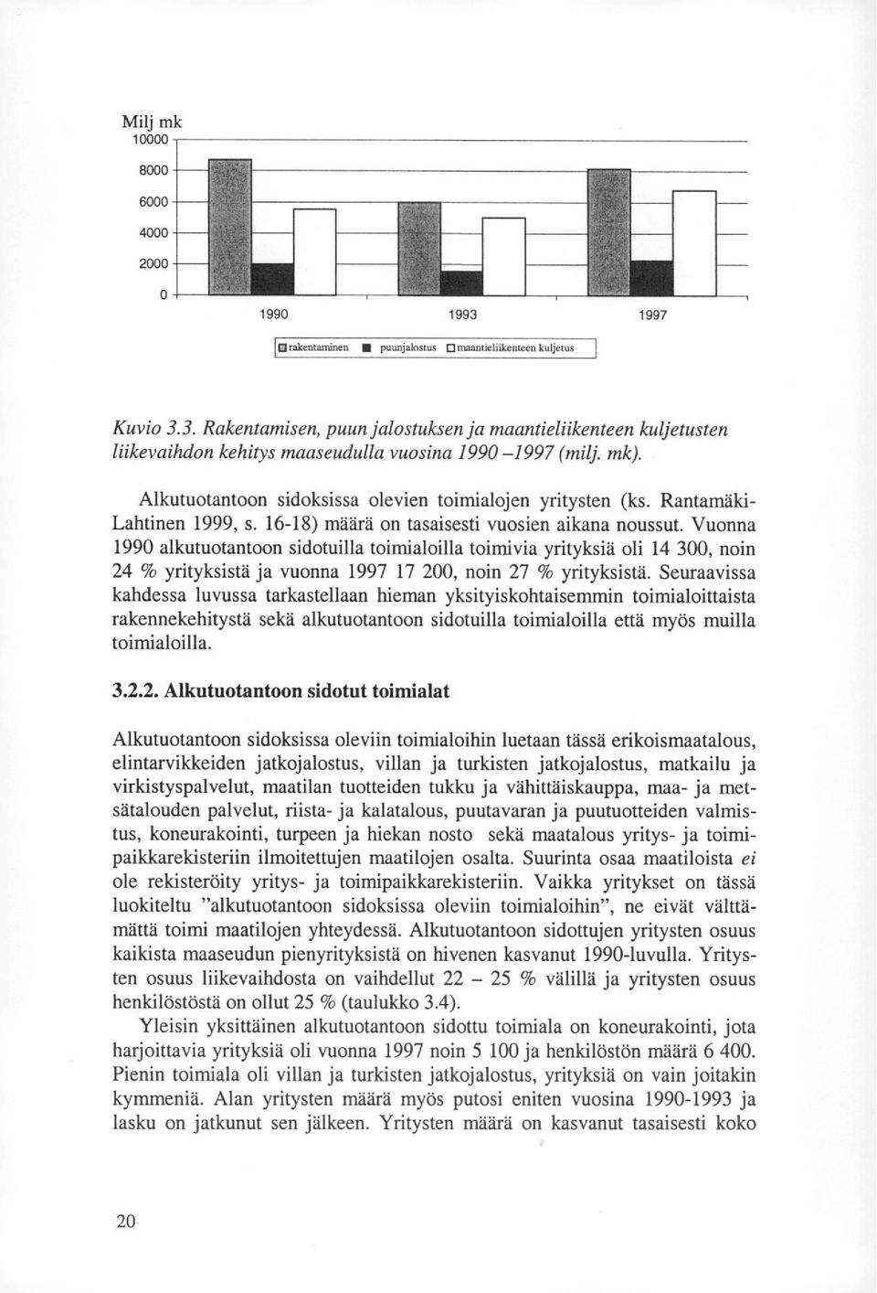 Vuonna 1990 alkutuotantoon sidotuilla toimialoilla toimivia yrityksiä oli 14 300, noin 24 % yrityksistä ja vuonna 1997 17 200, noin 27 % yrityksistä.