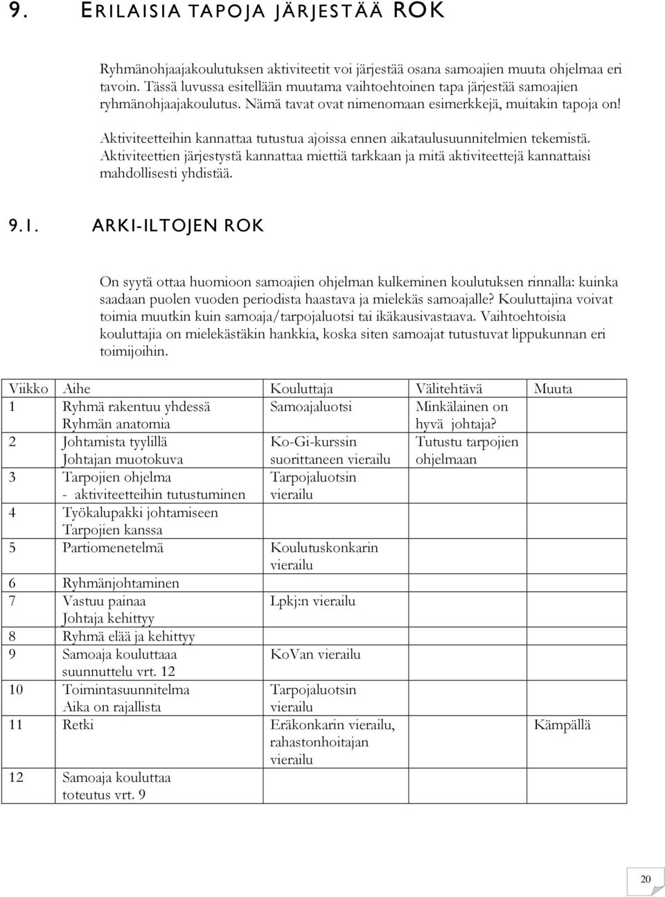 Aktiviteetteihin kannattaa tutustua ajoissa ennen aikataulusuunnitelmien tekemistä. Aktiviteettien järjestystä kannattaa miettiä tarkkaan ja mitä aktiviteettejä kannattaisi mahdollisesti yhdistää. 9.