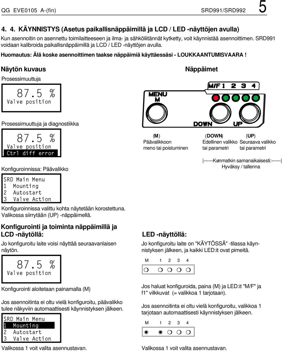 SRD991 voidaan kalibroida paikallisnäppäimillä ja LCD / LED -näyttöjen avulla.