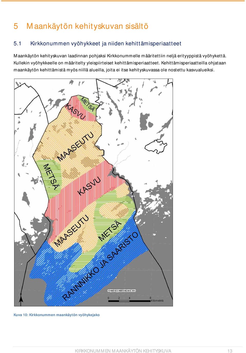määritettiin neljä erityyppistä vyöhykettä. Kullekin vyöhykkeelle on määritelty yleispiirteiset kehittämisperiaatteet.