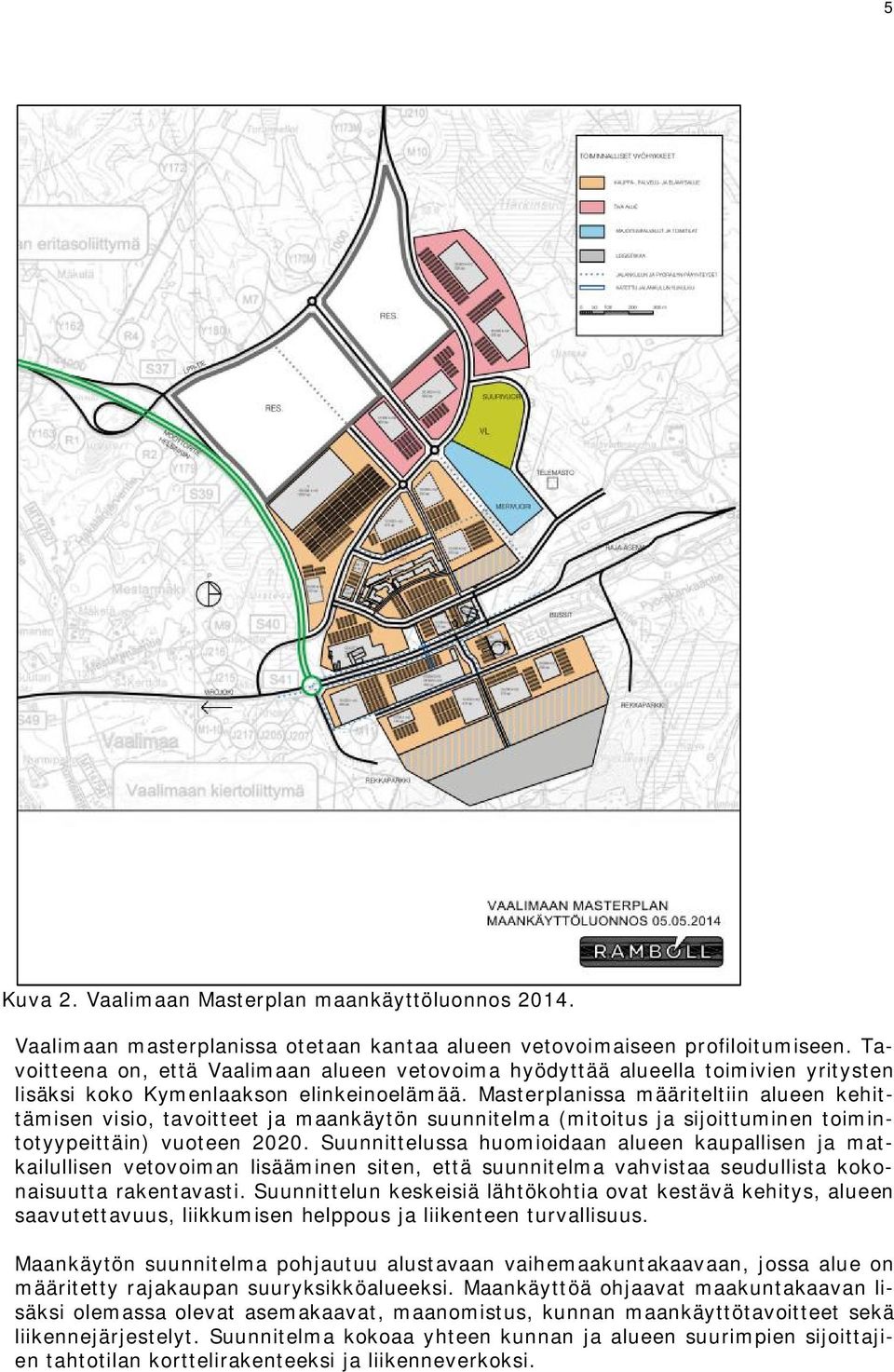 Masterplanissa määriteltiin alueen kehittämisen visio, tavoitteet ja maankäytön suunnitelma (mitoitus ja sijoittuminen toimintotyypeittäin) vuoteen 2020.