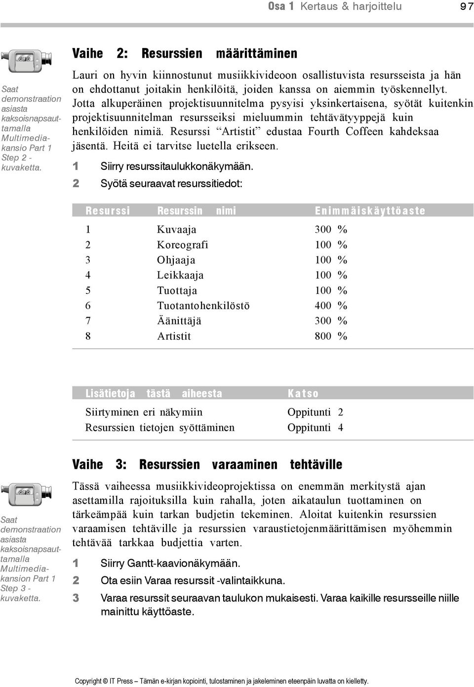 Jotta alkuperäinen projektisuunnitelma pysyisi yksinkertaisena, syötät kuitenkin projektisuunnitelman resursseiksi mieluummin tehtävätyyppejä kuin henkilöiden nimiä.