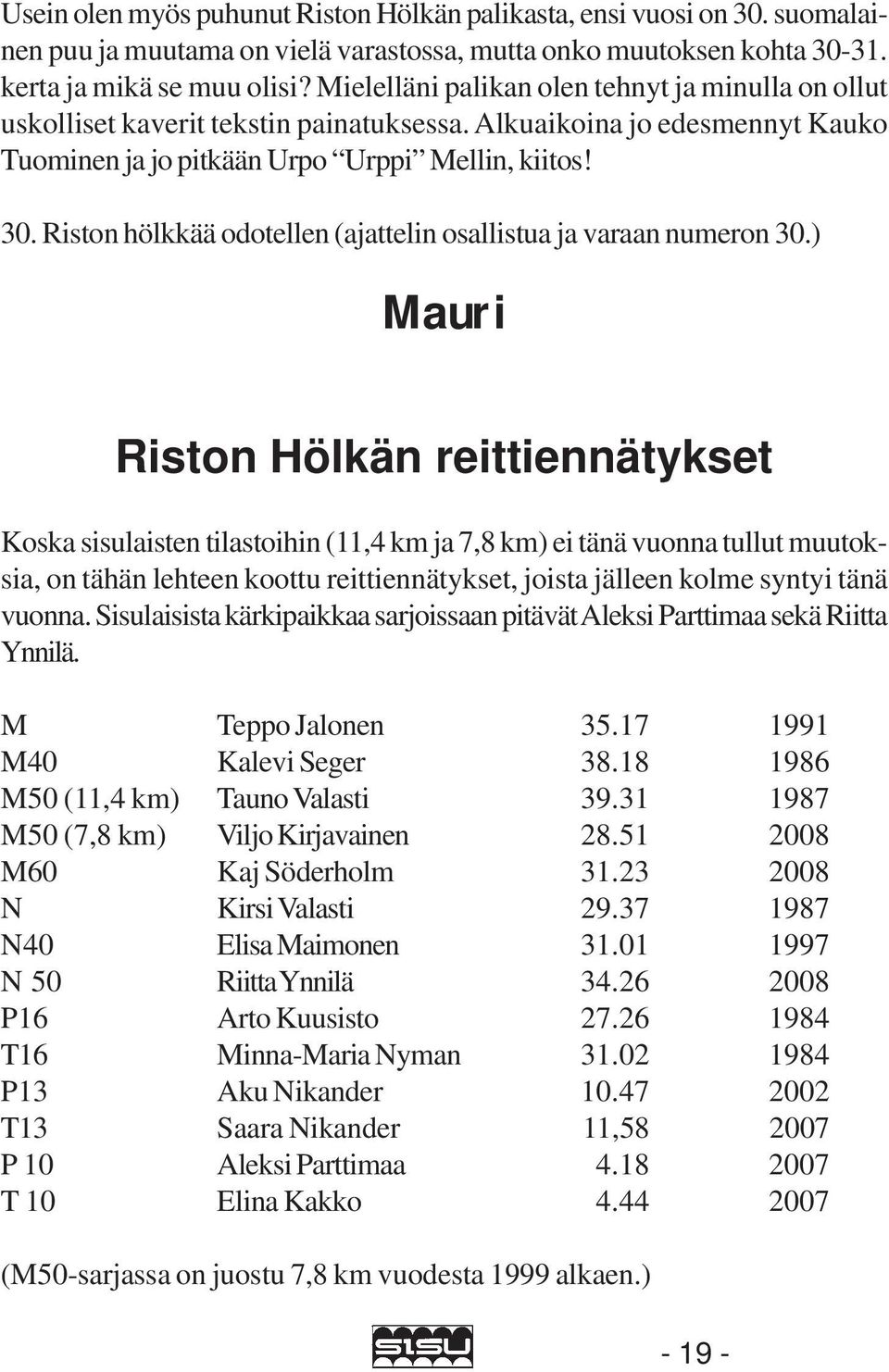 Riston hölkkää odotellen (ajattelin osallistua ja varaan numeron 30.