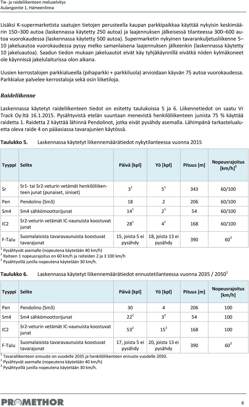 Supermarketin nykyinen tavarankuljetusliikenne 5 10 jakeluautoa vuorokaudessa pysyy melko samanlaisena laajennuksen jälkeenkin (laskennassa käytetty 10 jakeluautoa).