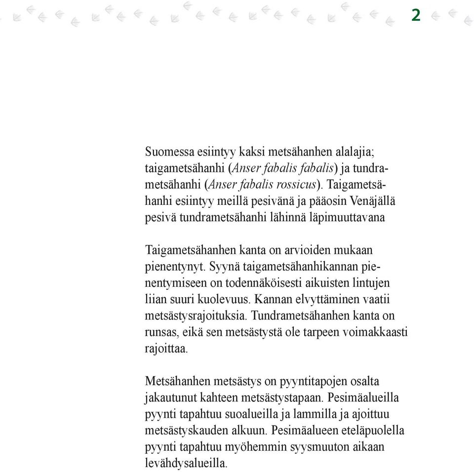 Syynä taigametsähanhikannan pienentymiseen on todennäköisesti aikuisten lintujen liian suuri kuolevuus. Kannan elvyttäminen vaatii metsästysrajoituksia.