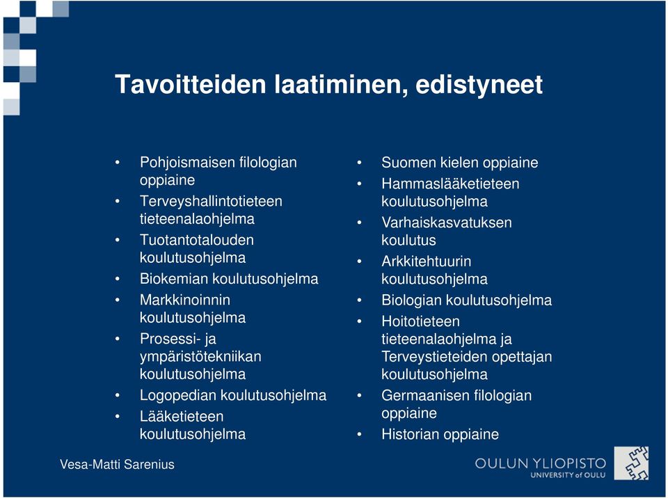 Lääketieteen Suomen kielen oppiaine Hammaslääketieteen Varhaiskasvatuksen koulutus Arkkitehtuurin