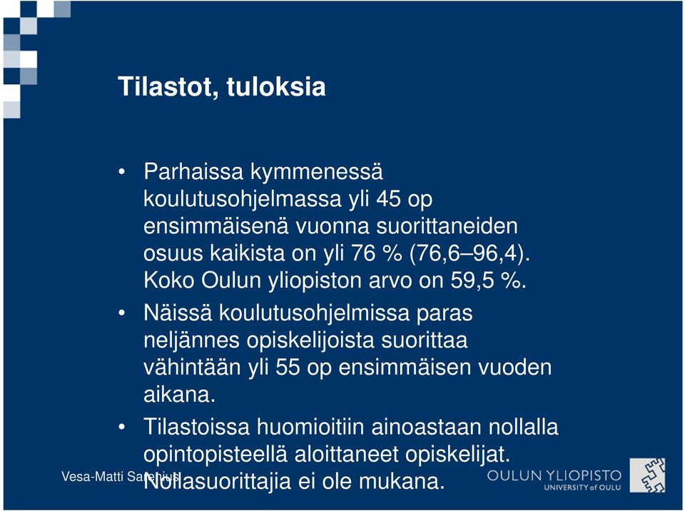 Näissä koulutusohjelmissa paras neljännes opiskelijoista suorittaa vähintään yli 55 op ensimmäisen