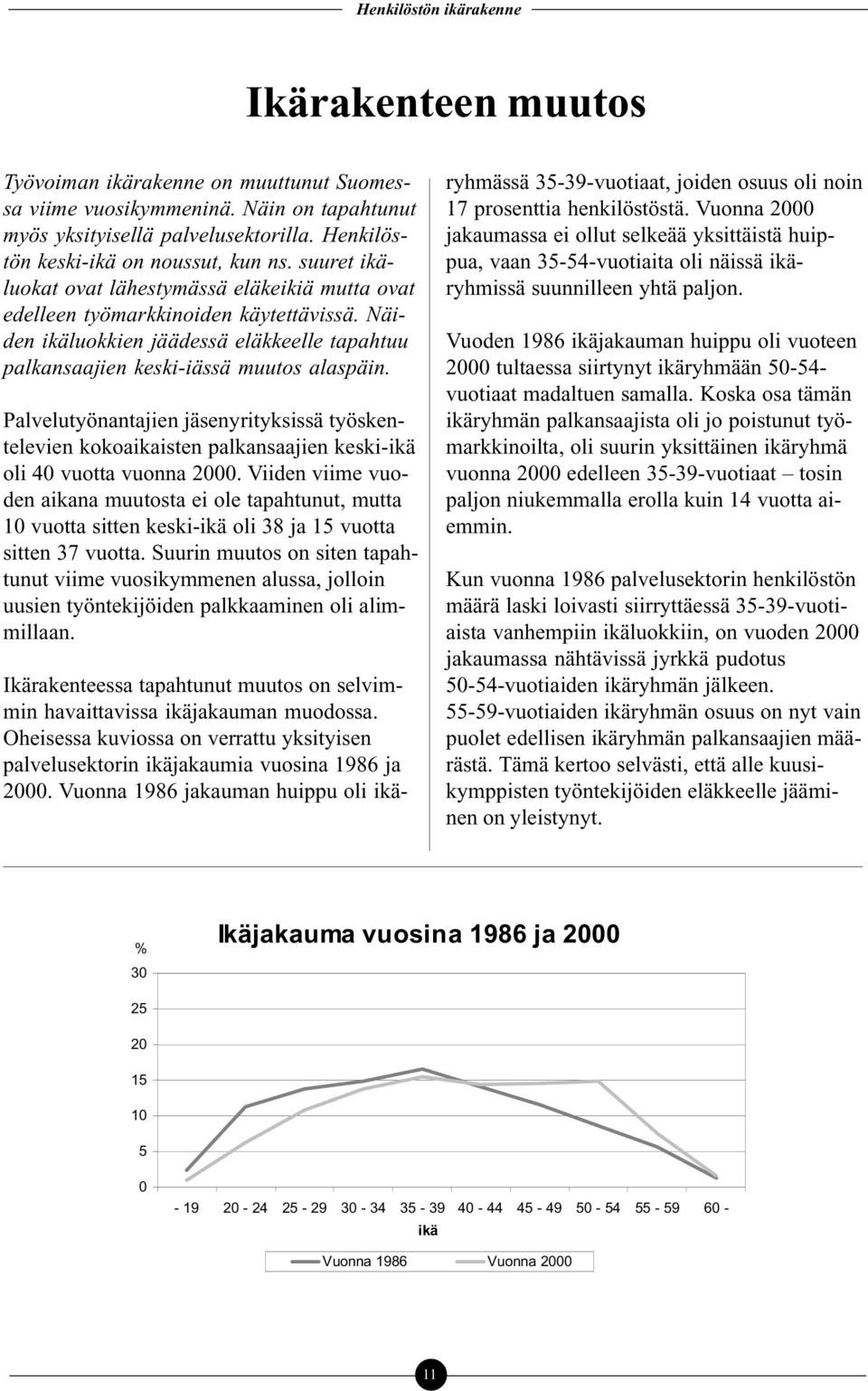 Palvelutyönantajien jäsenyrityksissä työskentelevien kokoaikaisten palkansaajien keski-ikä oli 40 vuotta vuonna 2000.