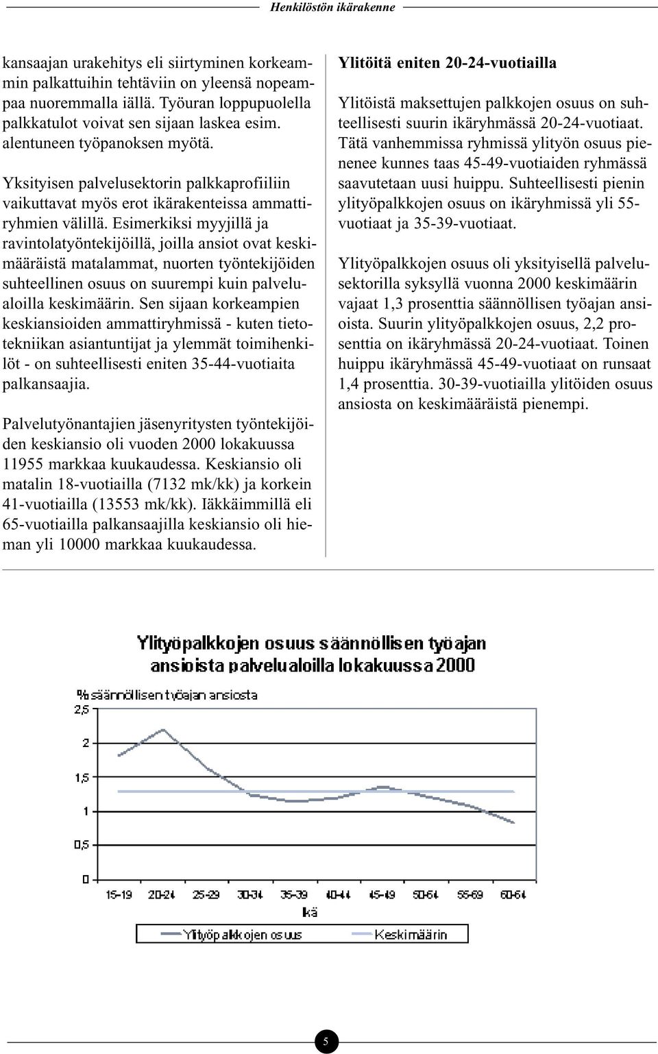 Esimerkiksi myyjillä ja ravintolatyöntekijöillä, joilla ansiot ovat keskimääräistä matalammat, nuorten työntekijöiden suhteellinen osuus on suurempi kuin palvelualoilla keskimäärin.