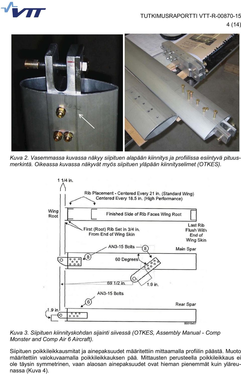 Siipituen kiinnityskohdan sijainti siivessä (OTKES, Assembly Manual - Comp Monster and Comp Air 6 Aircraft).