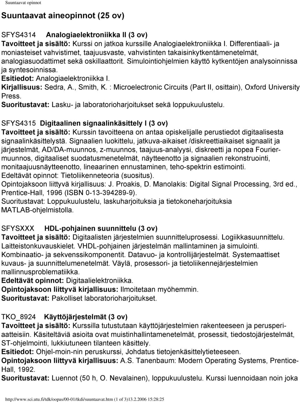 Simulointiohjelmien käyttö kytkentöjen analysoinnissa ja syntesoinnissa. Esitiedot: Analogiaelektroniikka I. Kirjallisuus: Sedra, A., Smith, K.