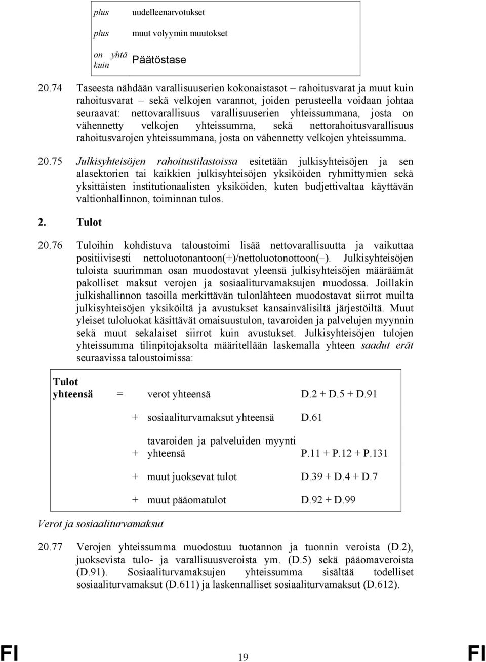 yhteissummana, josta on vähennetty velkojen yhteissumma, sekä nettorahoitusvarallisuus rahoitusvarojen yhteissummana, josta on vähennetty velkojen yhteissumma. 20.