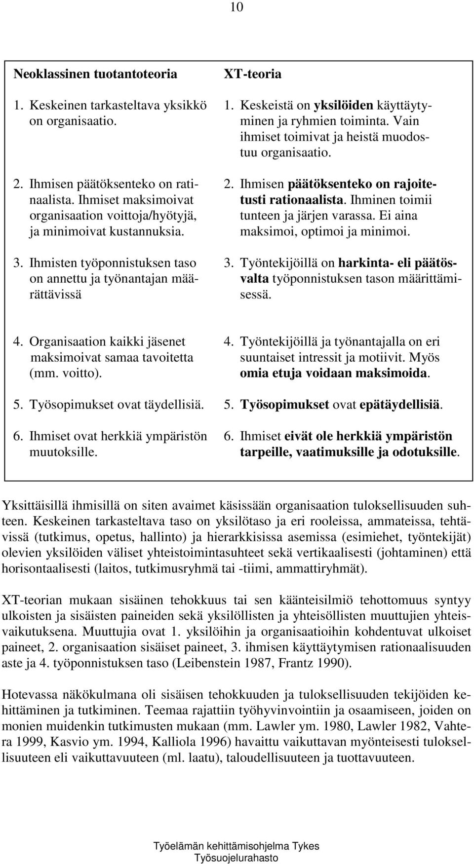 Ihminen toimii organisaation voittoja/hyötyjä, tunteen ja järjen varassa. Ei aina ja minimoivat kustannuksia. maksimoi, optimoi ja minimoi. 3. Ihmisten työponnistuksen taso 3.