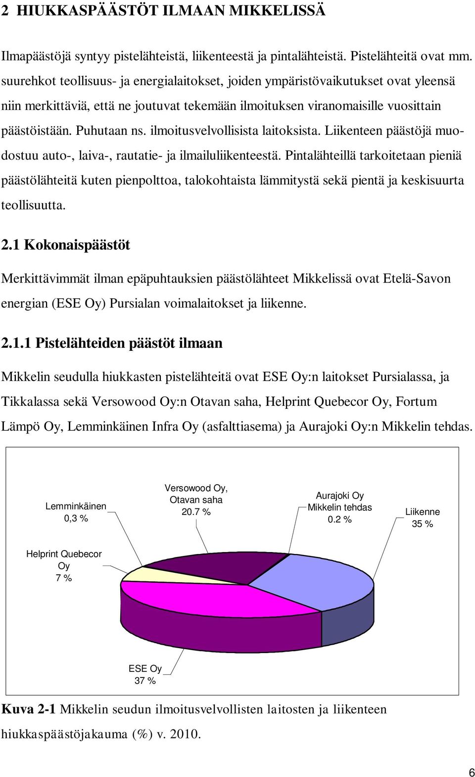 ilmoitusvelvollisista laitoksista. Liikenteen päästöjä muodostuu auto-, laiva-, rautatie- ja ilmailuliikenteestä.