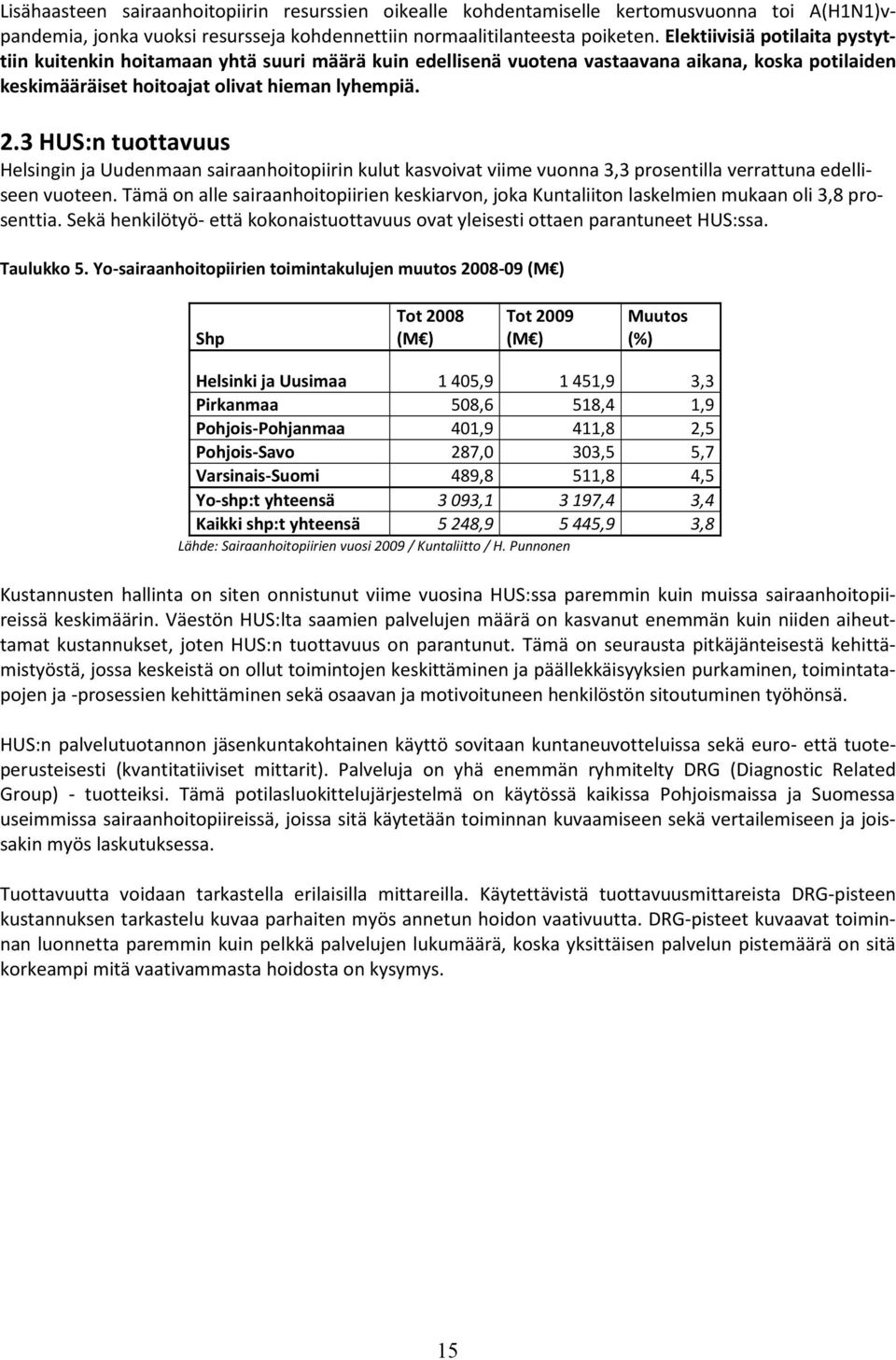 3 HUS:n tuottavuus Helsingin ja Uudenmaan sairaanhoitopiirin kulut kasvoivat viime vuonna 3,3 prosentilla verrattuna edelliseen vuoteen.