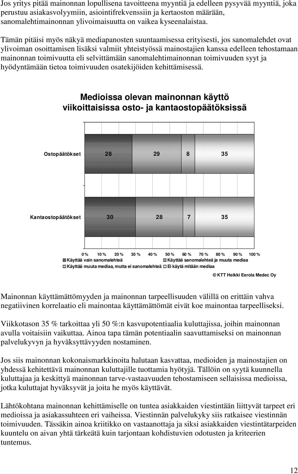 Tämän pitäisi myös näkyä mediapanosten suuntaamisessa erityisesti, jos sanomalehdet ovat ylivoiman osoittamisen lisäksi valmiit yhteistyössä mainostajien kanssa edelleen tehostamaan mainonnan