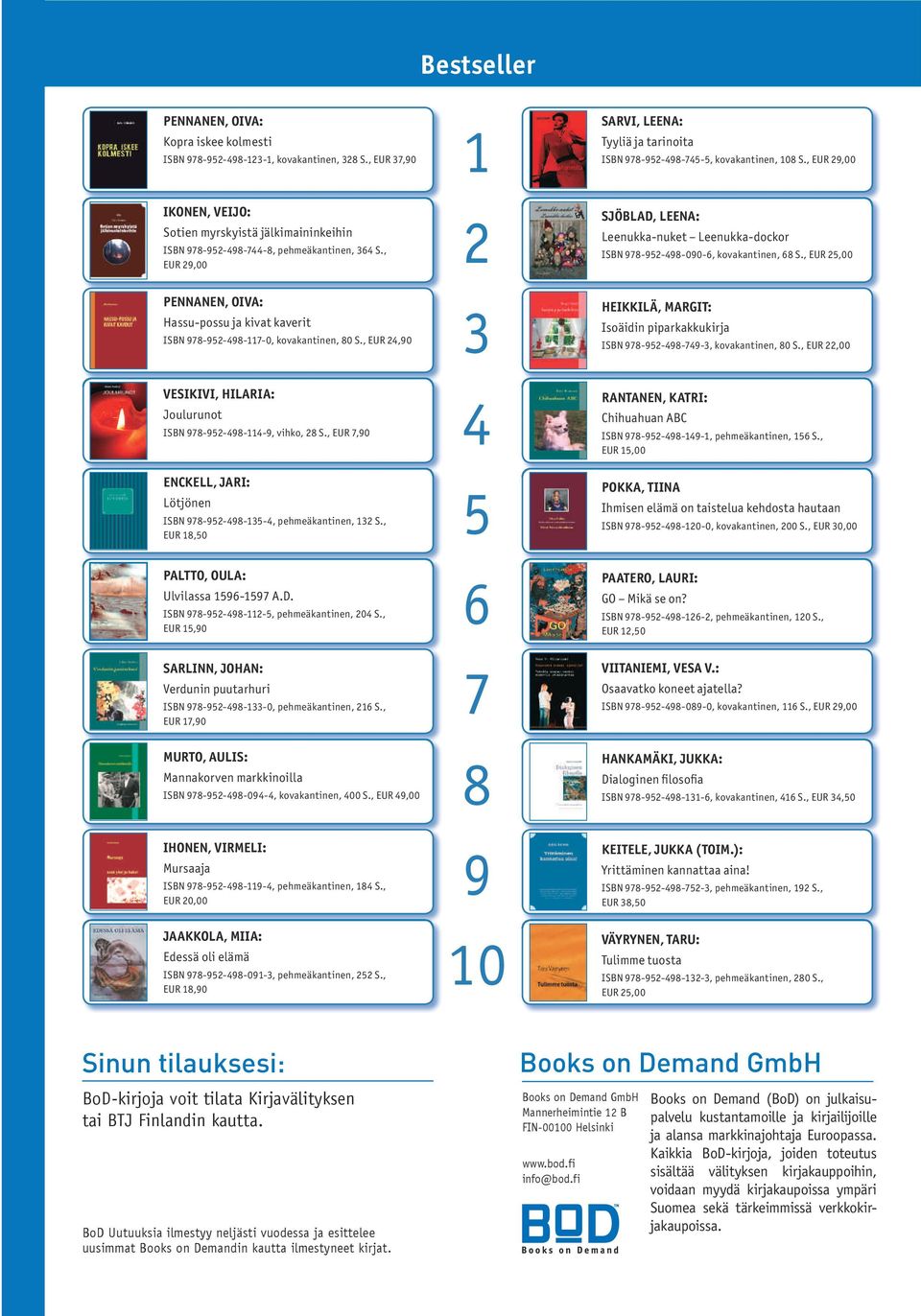 , EUR 29,00 PENNaNEN, OiVa: Hassu-possu ja kivat kaverit ISBN 978-952-498-117-0, kovakantinen, 80 S., EUR 24,90 VEsikiVi, HiLaRia: Joulurunot ISBN 978-952-498-114-9, vihko, 28 S.