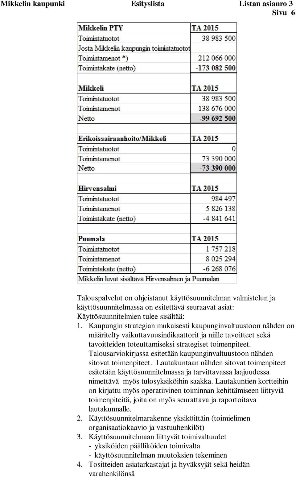 Talousarviokirjassa esitetään kaupunginvaltuustoon nähden sitovat toimenpiteet.