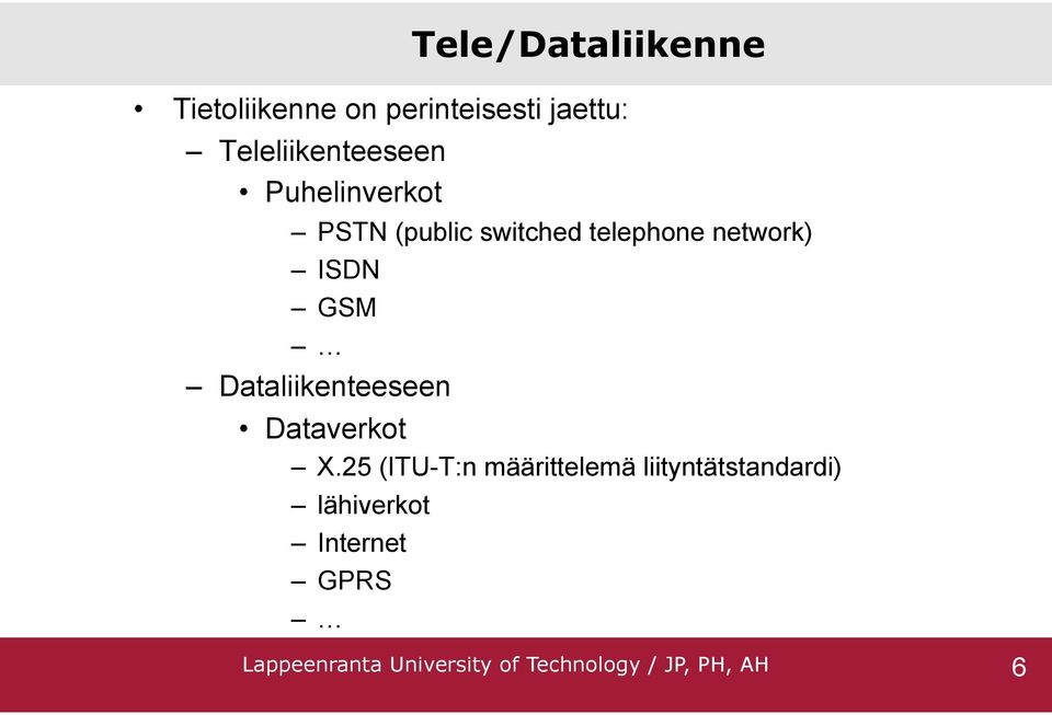 ISDN GSM Dataliikenteeseen Dataverkot X.