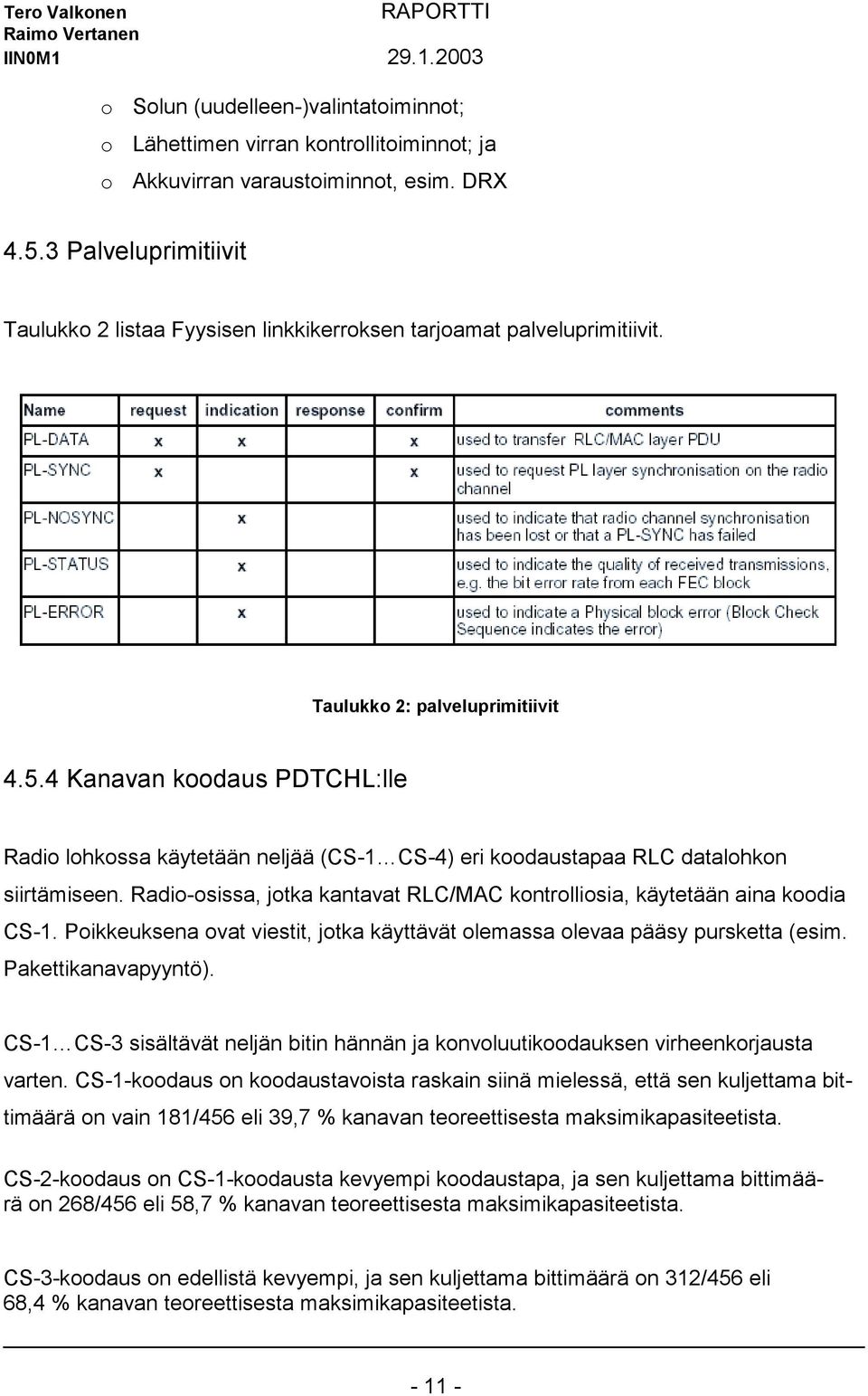 4 Kanavan koodaus PDTCHL:lle Radio lohkossa käytetään neljää (CS-1 CS-4) eri koodaustapaa RLC datalohkon siirtämiseen. Radio-osissa, jotka kantavat RLC/MAC kontrolliosia, käytetään aina koodia CS-1.