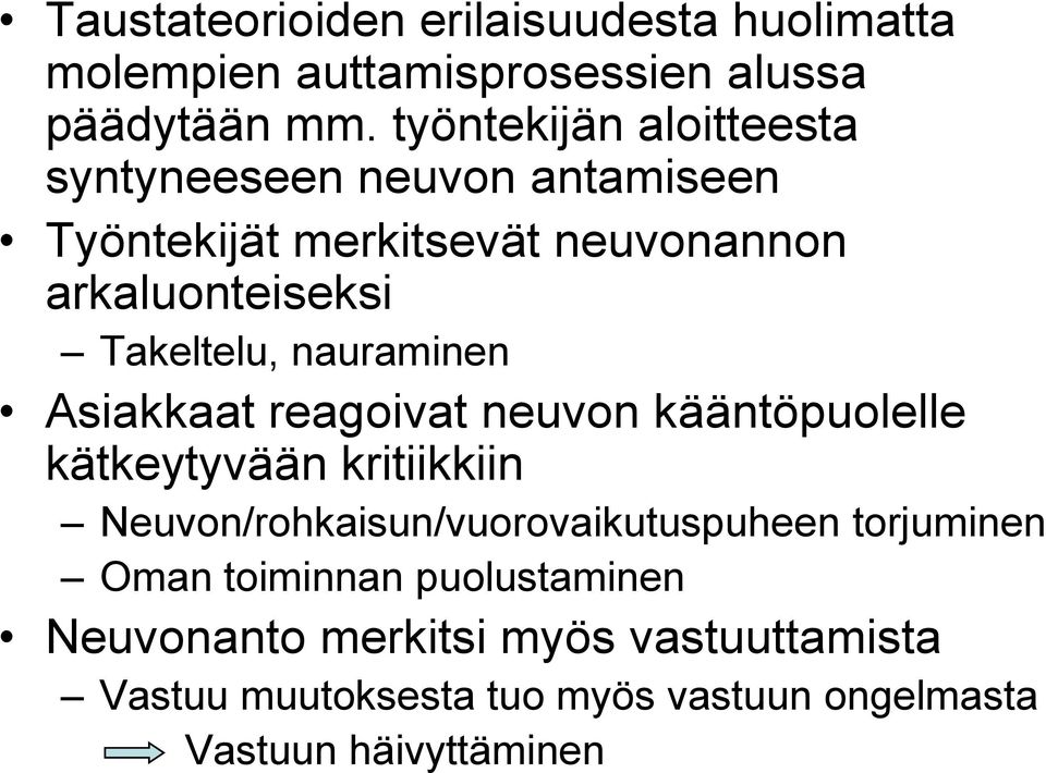 nauraminen Asiakkaat reagoivat neuvon kääntöpuolelle kätkeytyvään kritiikkiin Neuvon/rohkaisun/vuorovaikutuspuheen