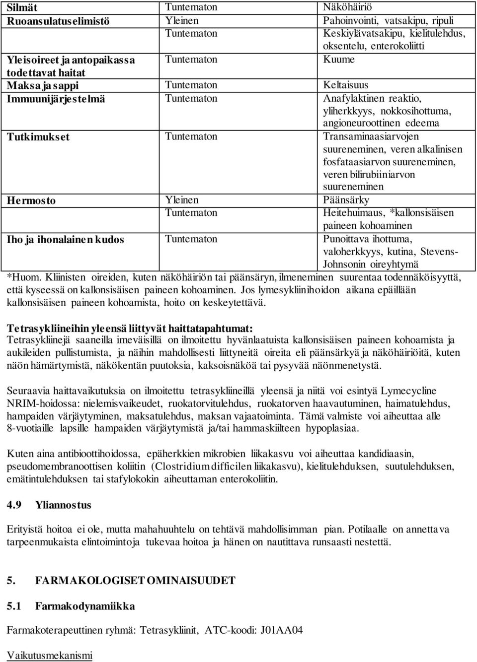 Transaminaasiarvojen suureneminen, veren alkalinisen fosfataasiarvon suureneminen, veren bilirubiiniarvon suureneminen Hermosto Yleinen Päänsärky Tuntematon Heitehuimaus, *kallonsisäisen paineen